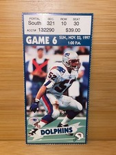 11/23/1997 Patriots vs Dolphins Ticket Stub - Ted Johnson Art - Hitchcock 100yd