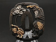 Figurine japonaise Tsuba DH104 oiseaux nuages en alliage épée garde