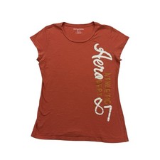 Camisa Aeropostale Mujer XL Naranja Blanco AERO 87 Algodón Manga Corta