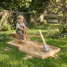 Wooden Sandbox with Digger, Kids Sandbox Outdoor with 360  Rotating Seat