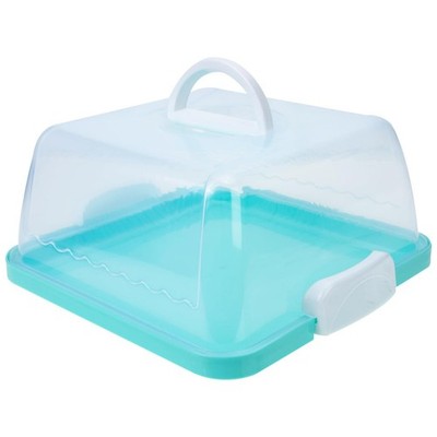 MOLUCKFU Cake Carrier with Lid and Handle Stand 25.5x25.5cm, Blue