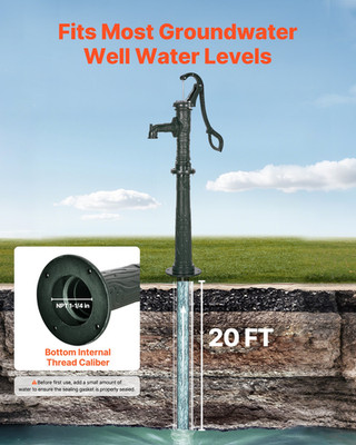 Cast Iron Hand Water Pump 20FT Lift Manual Well Pump w/Base 1-1/4'' NPT Green