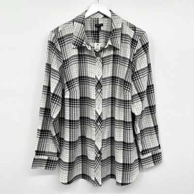 Talbots Tunic Top Shirt Plus Size 1X Black Plaid Long Sleeves Quiet Luxury NWT