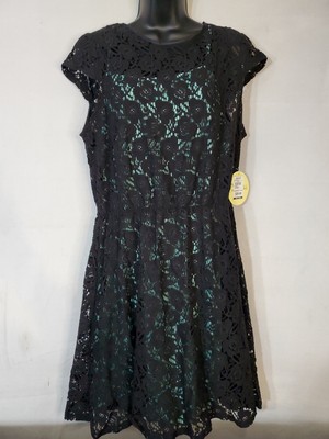Emma And Michele Black Lace Floral Built In Cami Lined  Women's Dress Size 14