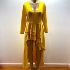 Shirt Dress Size Medium Yellow Ruched Blouse Asymmetrical Peplum Hi Low Dress
