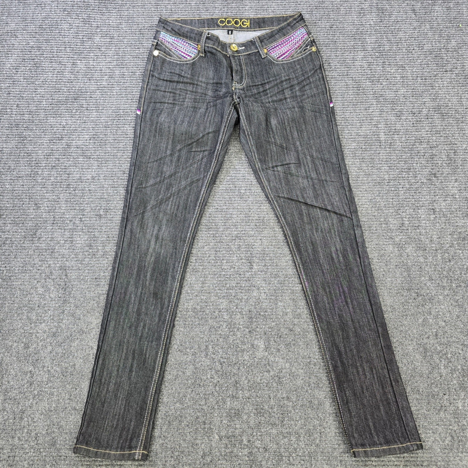 Coogi Jeans Womens 5/6 Black Slim Straight Low Rise Y2K Embroidered