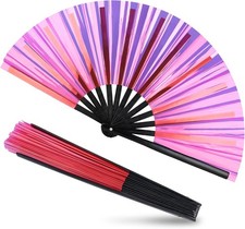 13 Inch Rave Fan   Glitter Purple Foldable Fan Handheld, Fans for Line Dancing,
