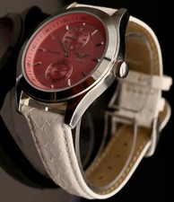 Minoir Damen Uhr Automatikuhr Armbanduhr Pinke Damenuhr mit Lederband in Weiß