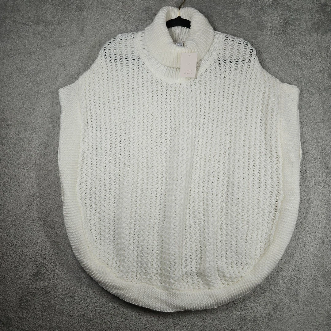 LC Lauren Conrad Rounded Poncho/Cape Ivory Loose Knit Slouchy Turtleneck One Sz