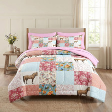 Twin Comforter Set with Sheets, 5 Pieces Horse Animal Bedding Bed in a Bag for