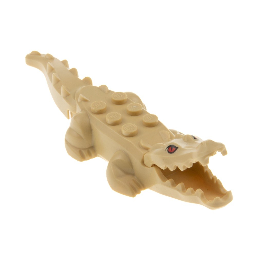 1x LEGO Animal Crocodile Beige 20 Teeth Eyes Red Alligator Zoo Safari