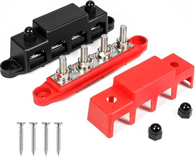 250A 12V Busbar 3/8'' Power Distribution Block 4 Studs Junction Block Automotive