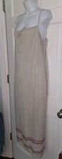 ANN TAYLOR natural Linen Pink Brown Embroidered Strappy Midi Sundress Dress 10