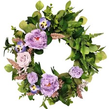 20 Inch Pale Purple Artificial Floral Wreath - Peony Rose Pansy with Lavender...