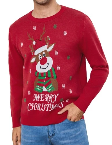 Men's Holiday Knit Jumper Reindeer & Snowflake Print - Red - XL