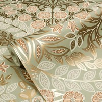 Sage Green Gold Blumen BläTter Metallic Floral Tapetenrolle Grandeco 202304