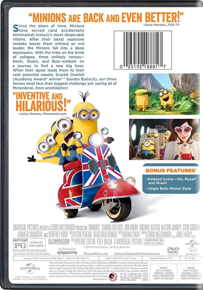 Minions (DVD) Sandra Bullock Jon Hamm Pierre Coffin Chris Renaud (US IMPORT) - Image 3 of 4