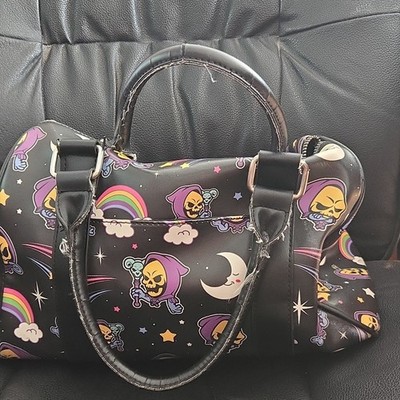 KILLSTAR Black Skull Graphic Print Satchel Top Handle Zip, Inner Pockets