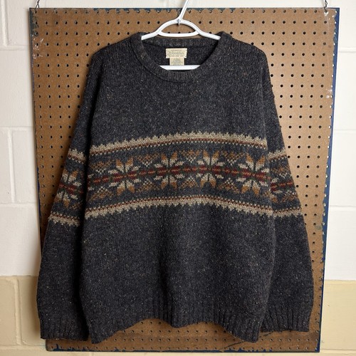 Vintage Knit Sweater Mens XL Gray Nordic Fair Isle Snow St Johns Bay Wool USA, Size XL, $24.8 - Photo 2