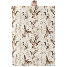 Mallard Duck Flannel Blanket 50x60in,Flying Ducks and Wild Grasses on Beige B...