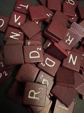Genuine 1989 SCRABBLE DELUXE Letter Tiles, Dark Red/Brown Replacement Vtg Pieces