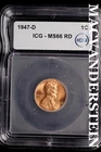 1947-D Lincoln Wheat Cent-ICG MS 66 RD Choice Gem BU No Reserve #SLL816