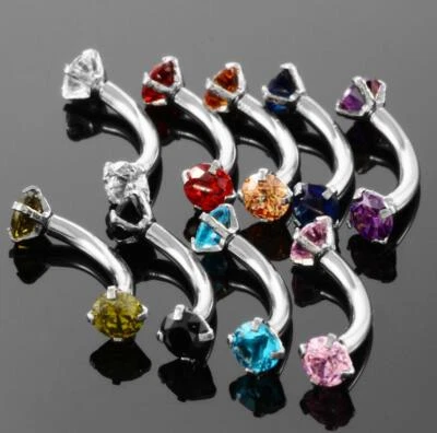 Curved Barbell Eyebrow Banana Bar Ring Helix Cartilage Piercing Double CZ Gem - Image 1 of 4