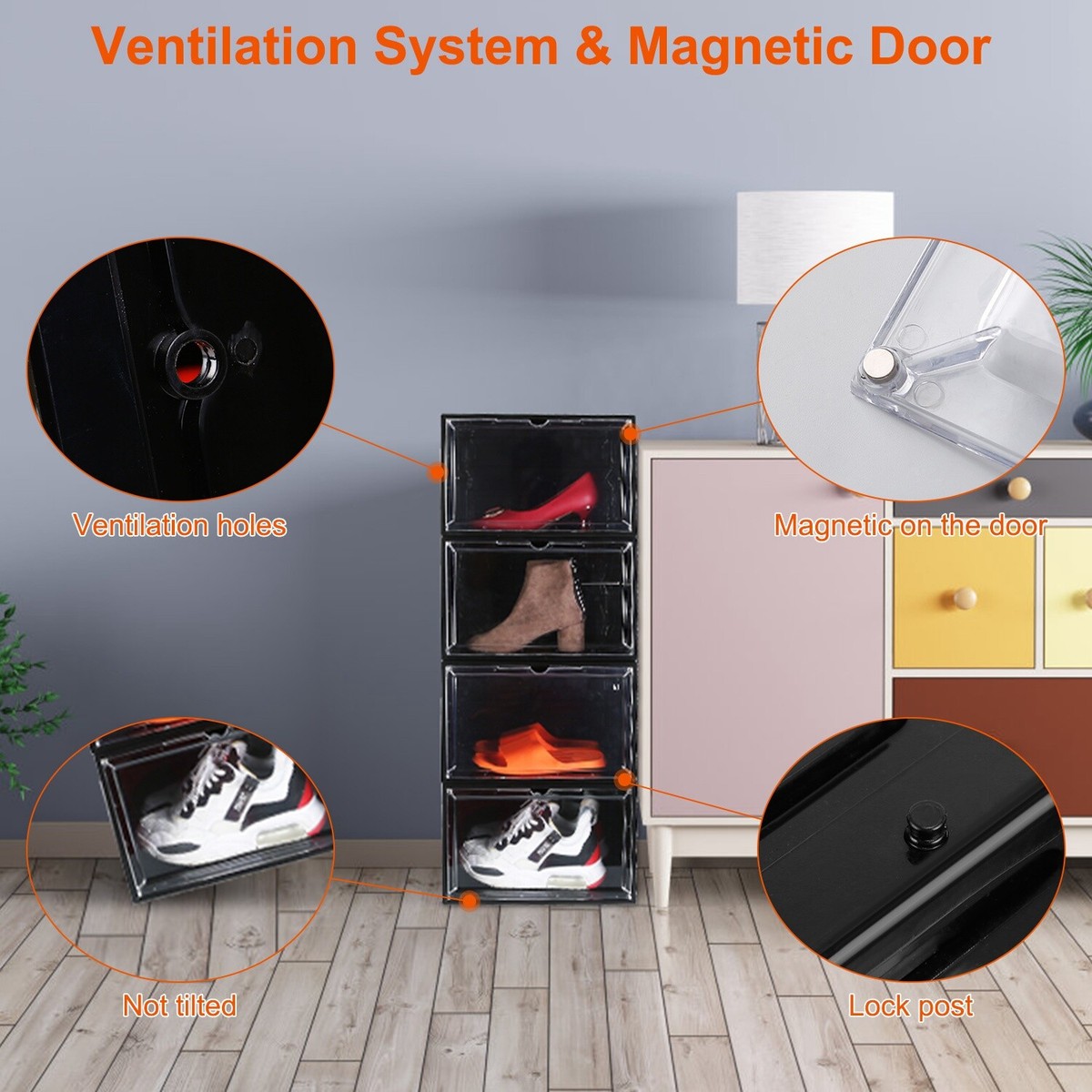 靴の置物 Pairs Magnetic Shoe Storage Box Stackable Sneaker Display