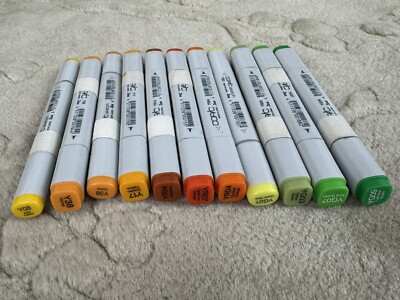 COPIC MARKERS Set Used 11x Yellow, Yellow Red, And yellow Green