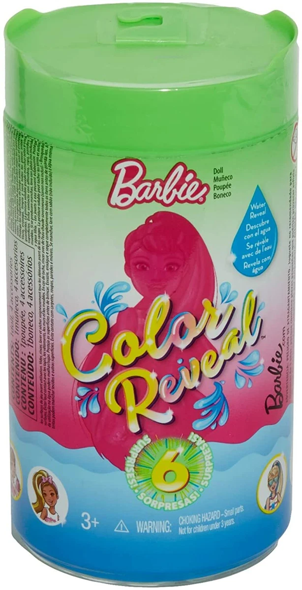 Barbie Chelsea Color Reveal Doll Small Green Tube 6 Surprises Food