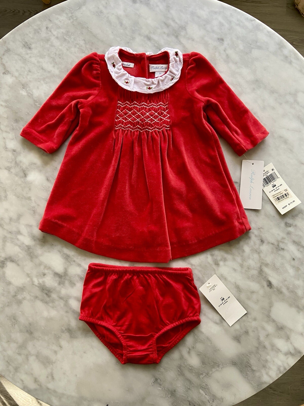 Vestido Rojo Navidad Baby Ralph Lauren 3 Meses con Smocking