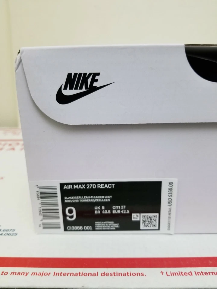 Nike Air Max 270 React Jetstream Black Cerulean Thunder Gray C13866 001 Size 9 - Image 3 of 4