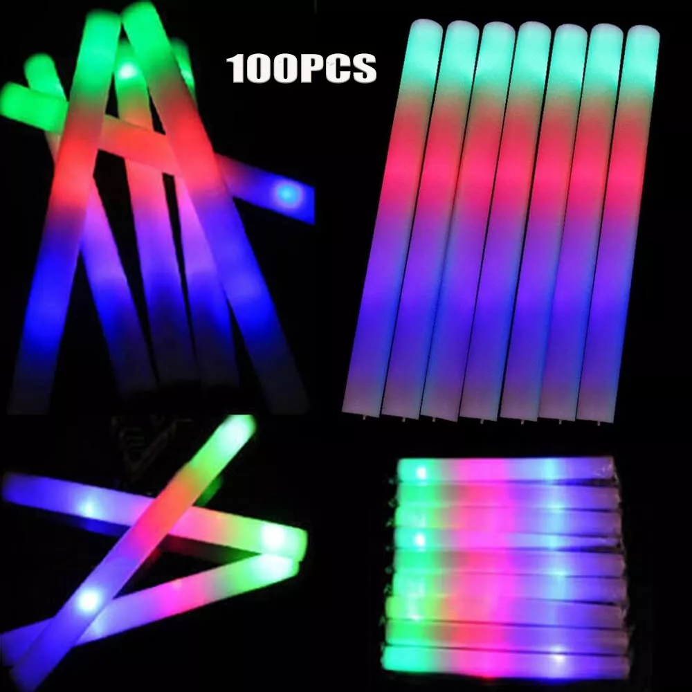 100-500 PCS Light Up Foam Sticks LED Wands Batons Party Dj Flashing Glow Sticks
