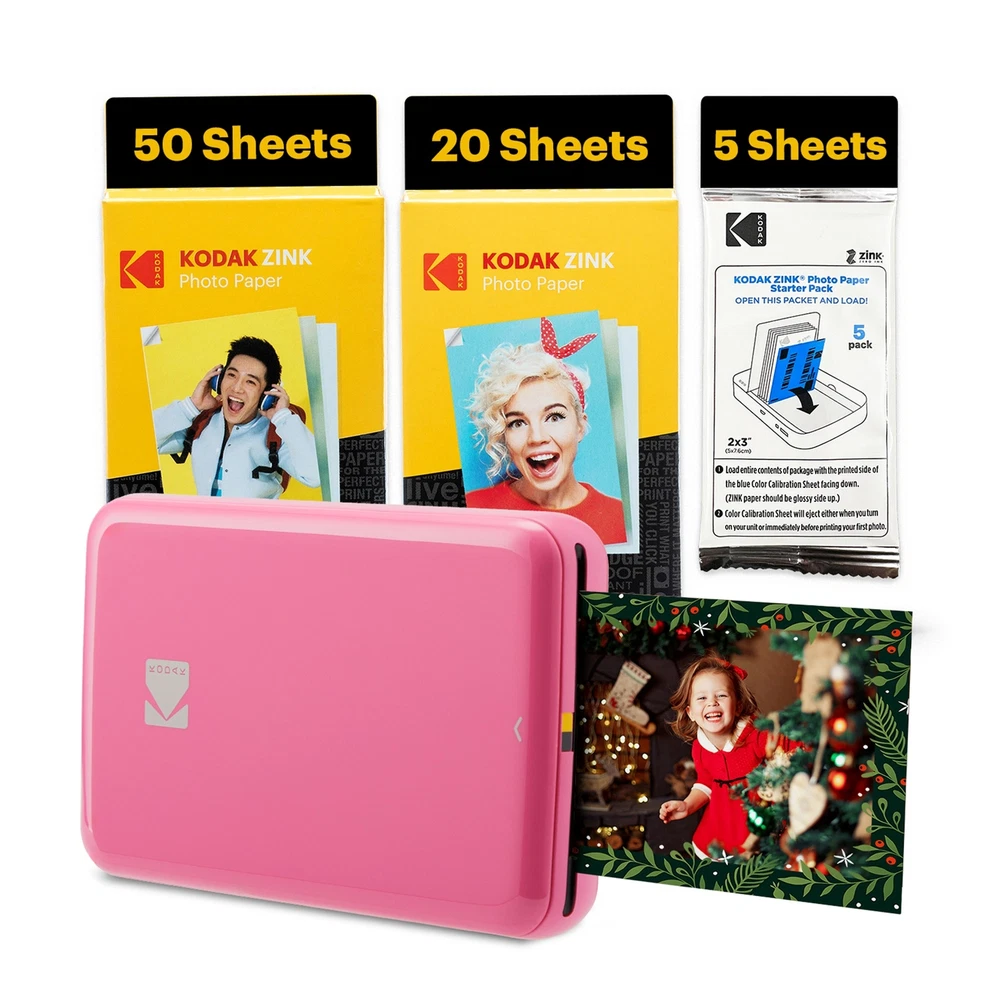 Kodak Step Mobile Instant Photo Printer 2x3" Pink, Photo Paper 75 Sheets Bundle