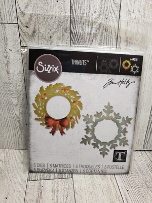 TH3 Sizzix Tim Holtz Thinlits Wreath & Snowflake New 664210