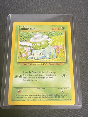 BULBASAUR - Base Set - 44/102 - Common - Pokemon Card - Unlimited Edition - MINT