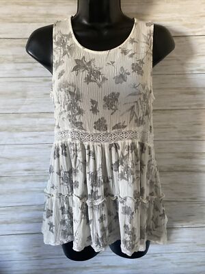 Juniors Tank Top  Boho size small HEM & THREAD button In Back