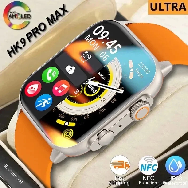 2024 HK9 Pro MAX Smart Watch 9 Mens Women AMOLED HD Screen Heart Rate Blood  Pres