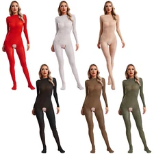 Women Stockings Footed Full Length Bodysuit Bodysuit Shiny Jumpsuit See Through