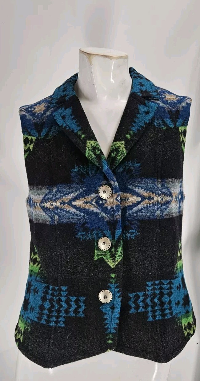 Pendleton Women's Vest Small Aztec Print Wool Bla… - image 1