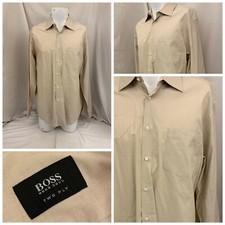 Hugo Boss Dress Shirt 17 36x37 Brown 100 Cotton 2 Ply Portugal YGI Y1-219