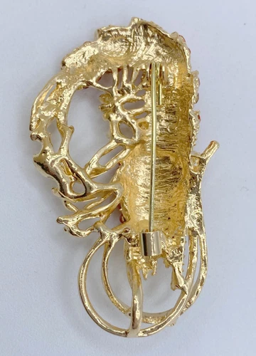 X-39 Брошь-булавка золотистого тона 2 дюйма с изображением животных, красных креветок и рыбок