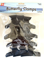3 inch 12 Extra Strong Black Butterfly Clips for Hair, Cutting Salons, Barbers