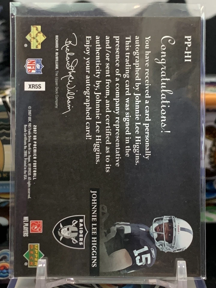 2007 UD Premier Penmanship /75 Johnnie Lee Higgins #PP-HI Rookie Auto RC 5K - Image 2 of 2
