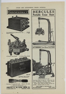 1909 William S. Nicholls Co. Ad: Hercules Portable Crane Hoist for Engines - NYC