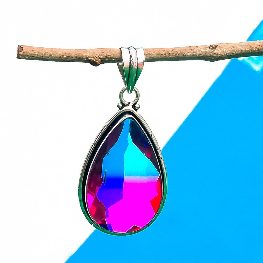 Spettacolare Multi Tormalina Gemma 925 Argento Sterling Mano Ciondolo BX-7 - Immagine 2 di 3