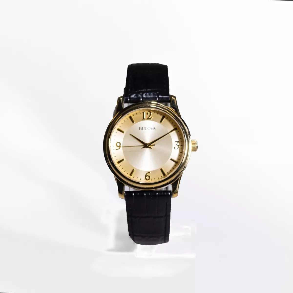 Mens 97A70 Gold Black Leather 38mm Bulova