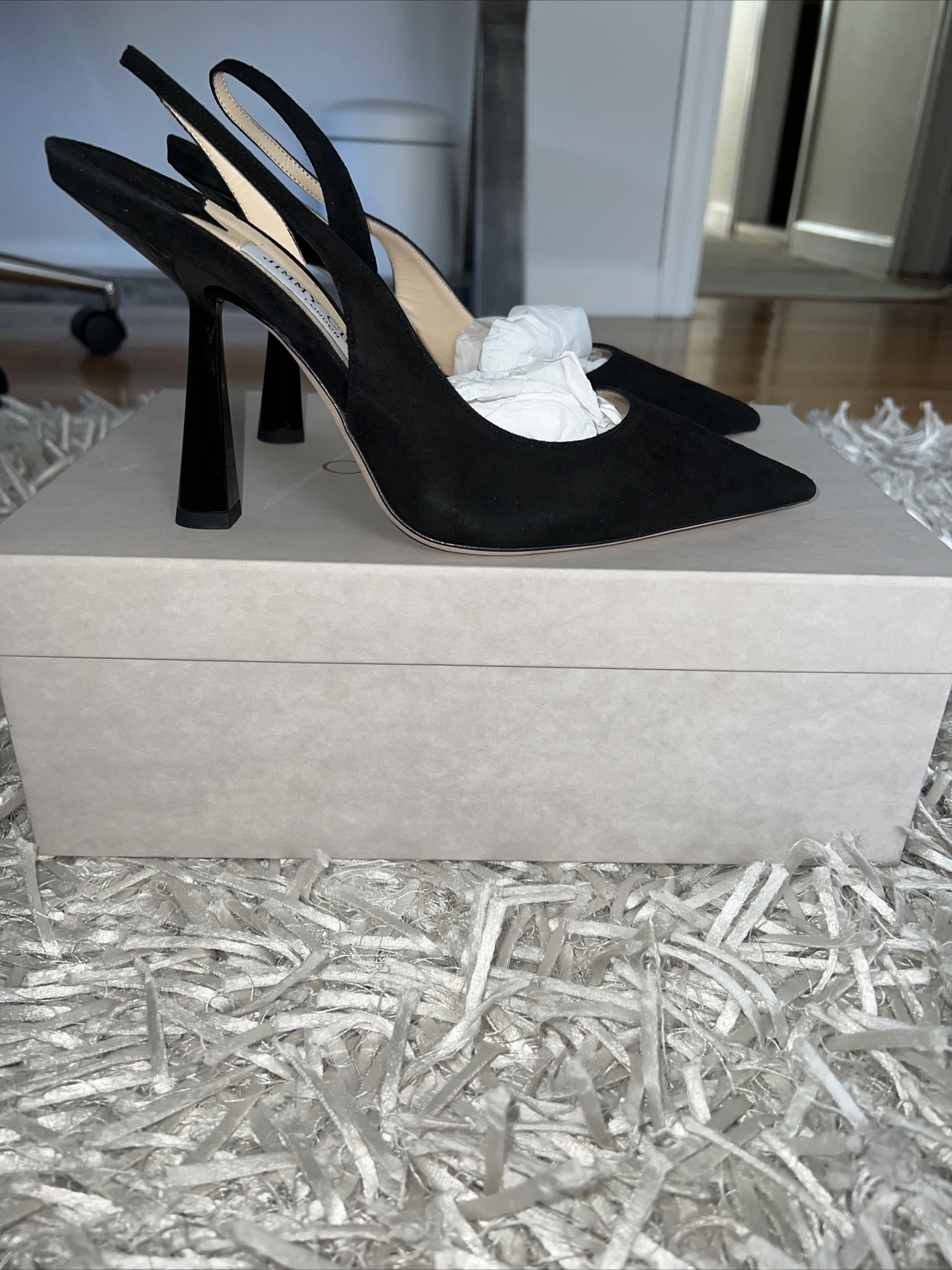 JIMMY CHOO FETTO 65 Slingback PUMP BLACK SUEDE EU38,… Gem