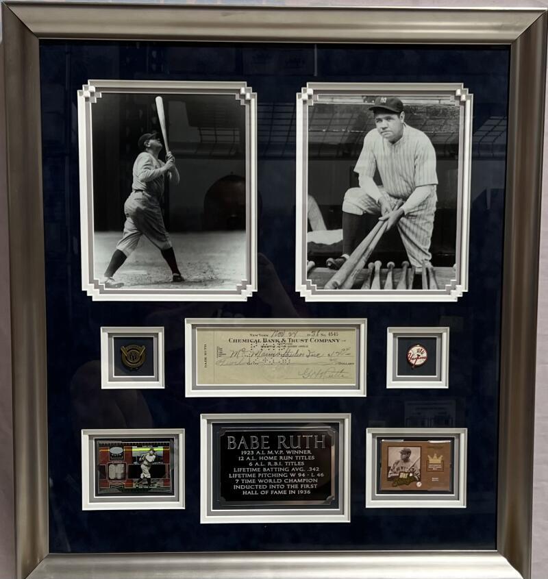 Babe Ruth Autographed Signed Check Framed With 2 Relics PSA/DNA Authentic