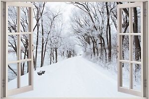 3D Effect Window View Winter Road Snow Trees Wall Sticker Poster M1-77